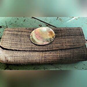 Tommy Bahama boho clutch purse; beige/gray neutrals